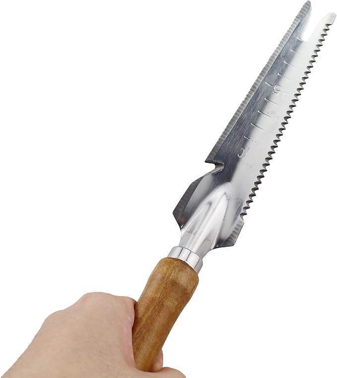 TAODAN 13 Inch Silver Stainless Steel Garden Weeding Trowel with Long Wooden Handle Drafting Tool Suitable for Transplanting Digging Planting Cutting