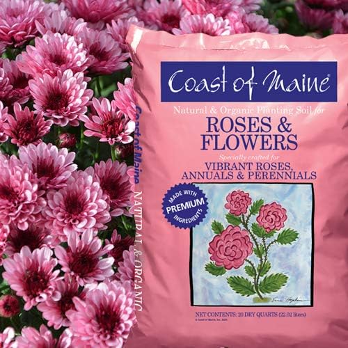 Coast of Maine Organic & Natural Planting Soil for Roses & Flowers - Premium Garden Soil w/Composted Manure, Sphagnum Peat Moss for Multi Use In Ground & Containers - Enhanced Drainage (20 Qt)