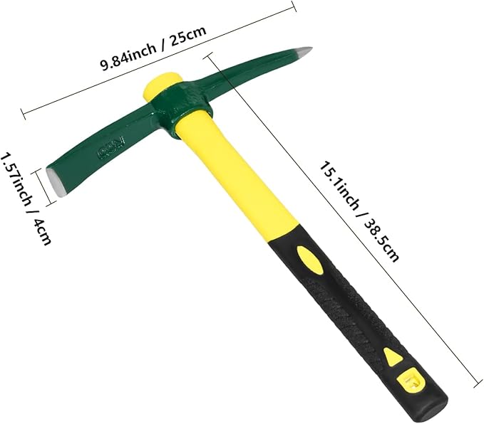 Forged Adze Pick, Weeding Mattock Hoe, Pick Axe 15-Inch, One Piece Intact Drop Forged, Plastic Coated Fiberglass Handle, 1.4LB