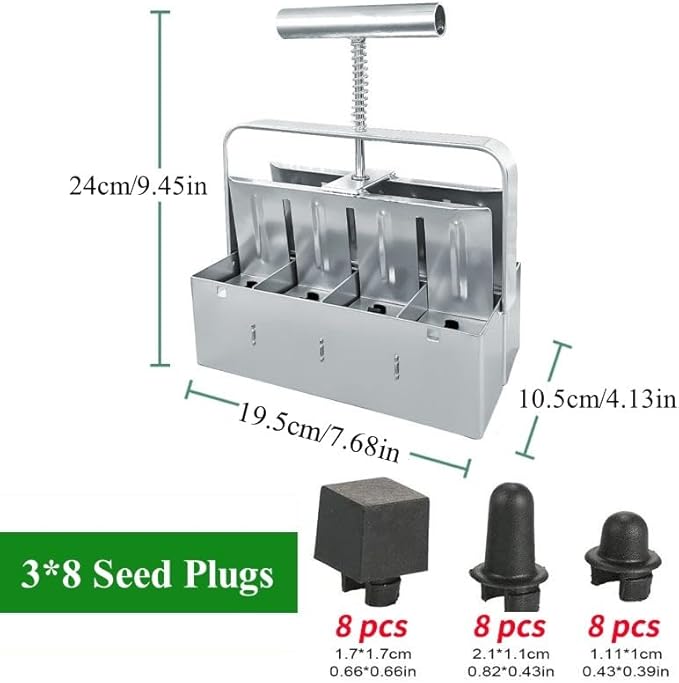 Soil Blocker with A Seedling Tray 8 Cell 2 Inch Soil Block Maker Handheld Block Maker with 3 Sizes Seed Pins Garden Blocking Tools for Seedings, Cuttings, Greenhouses