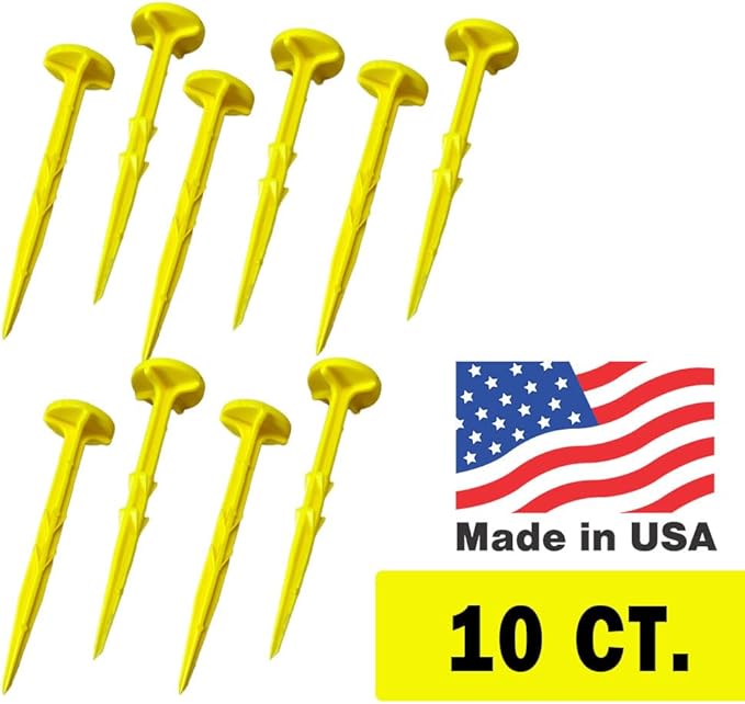 Low Profile Survey Stakes - High-Visibility - Survey Markers Boundary Markers Hi-Vis Garden Stakes (10-Pack (Yellow)