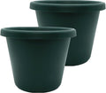 The HC Companies 17 Inch Classic Round Planter Pots with Drainage, Rolled Rim Plastic Planters for Indoor & Outdoor Plants, 2-Pack Decorative Flower Pots for Garden, Office & Home Decor, Evergreen