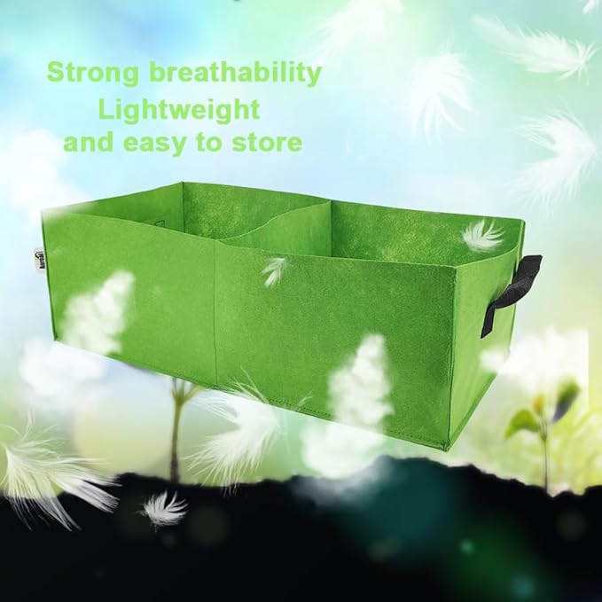 Plant Grow Bags, 5 Pack Fabric Raised Planting Bads, 2 Holes Rectangle Grow Bag, 10 Gallon Breathable Potato Tomato Planter Pots for Outdoor Vegetables Plant Flowers (Green)