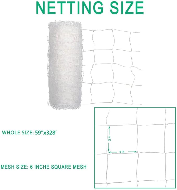 Heavy Duty Trellis Netting Roll - 59''x328' Plastic Plant Trellis Net for Climbing Plants