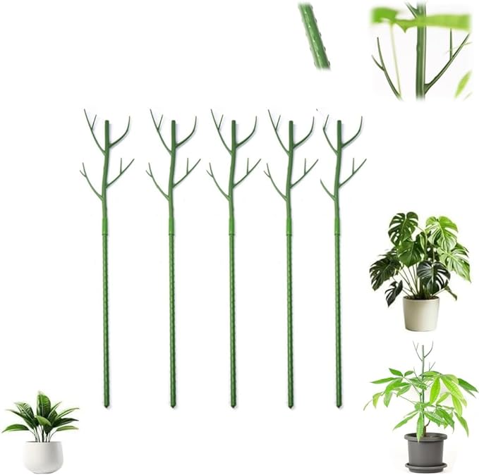 Plant Stakes Set, Stackable Monstera Plant Support, Garden Plant Support Stakes for Indoor Outdoor Plants, Climbing Structures Holder Stick Moss Pole for Support Tall Potted Plants (Green 5 Pack)