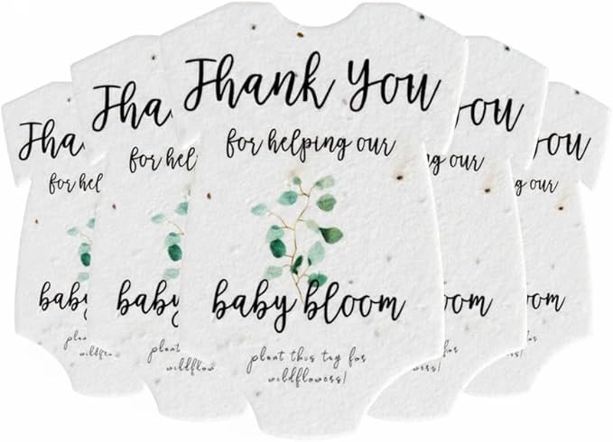 Seed Bloom Onesie Seed Paper – 5 Green Shower Favors for Guests with Wildflower Seeds, Writable & Plantable, Shower Favor Gifts for Guest
