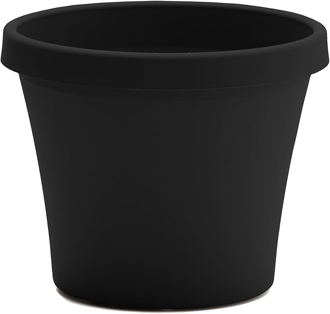 Bloem Terra 4" Diameter Round Black Resin Planter Pot with Pre-Drilled Drainage Holes for Indoor and Outdoor Gardening