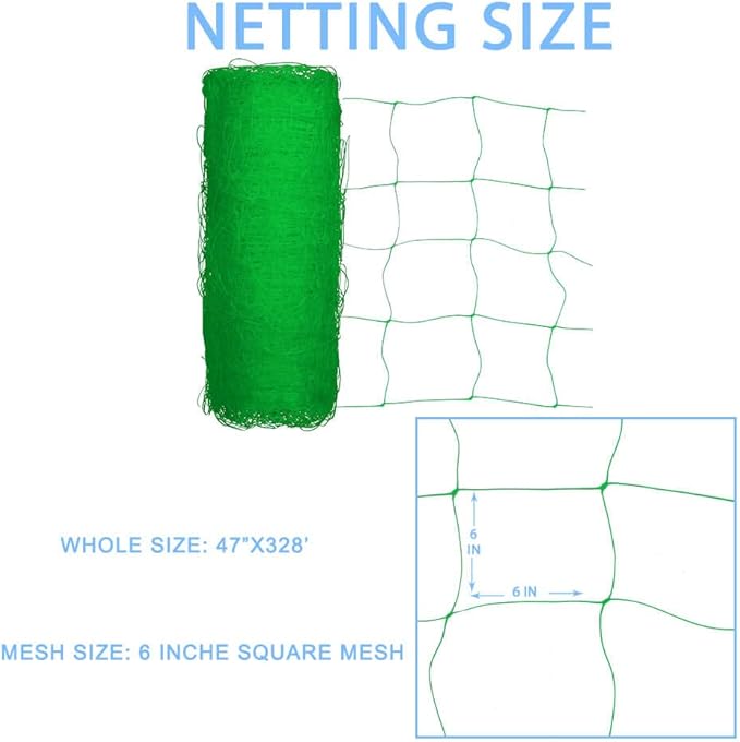 Heavy Duty Green Trellis Netting Roll - 47''x328' Plastic Plant Green Trellis Net for Climbing Plants