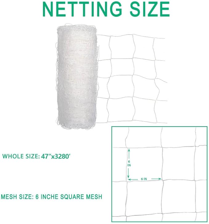 Heavy Duty Trellis Netting Roll - 47''x328' Plastic Plant Trellis Net for Climbing Plants
