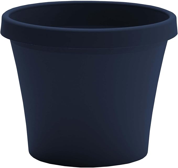 Bloem Terra 10" Diameter Round Navy Resin Planter Pot with Drainage Holes for Indoor and Outdoor Gardening