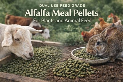 Alfalfa Meal Pellets, AlfaThrive Plant Multivitamin and Fertilizer, and Animal Feed. 4.0 lbs, 2.5-0.5-2.5 NPK