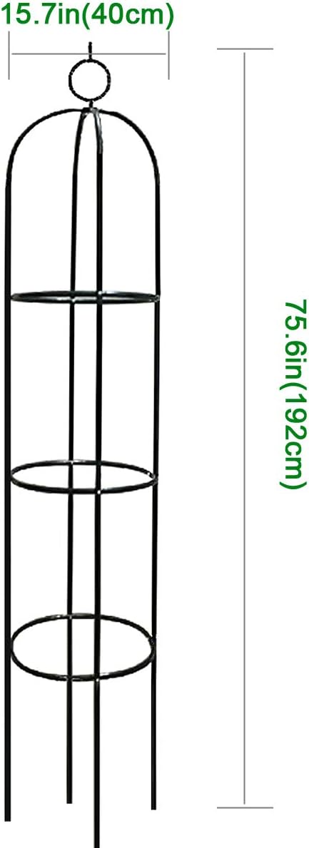 Tower Obelisk Garden Trellis 100% Metal 6.3 Feet Tall Plant Support for Climbing Vines and Flowers Stands,Black Green Lightweight Plant Tower