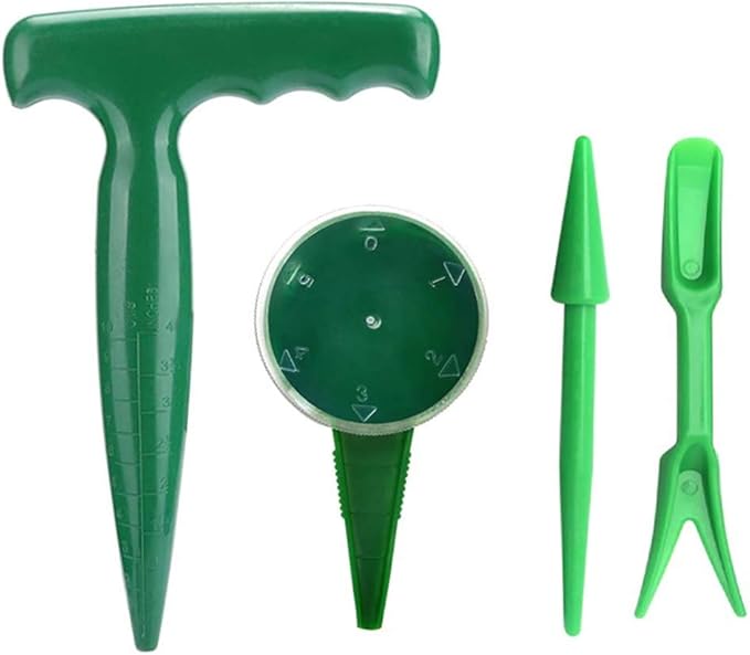4 Pack Adjustable Hand Hold Sowing Seeds Dispenser, Seedlings Dibber and Widger Hole Puncher Garden Hand Tool Sets