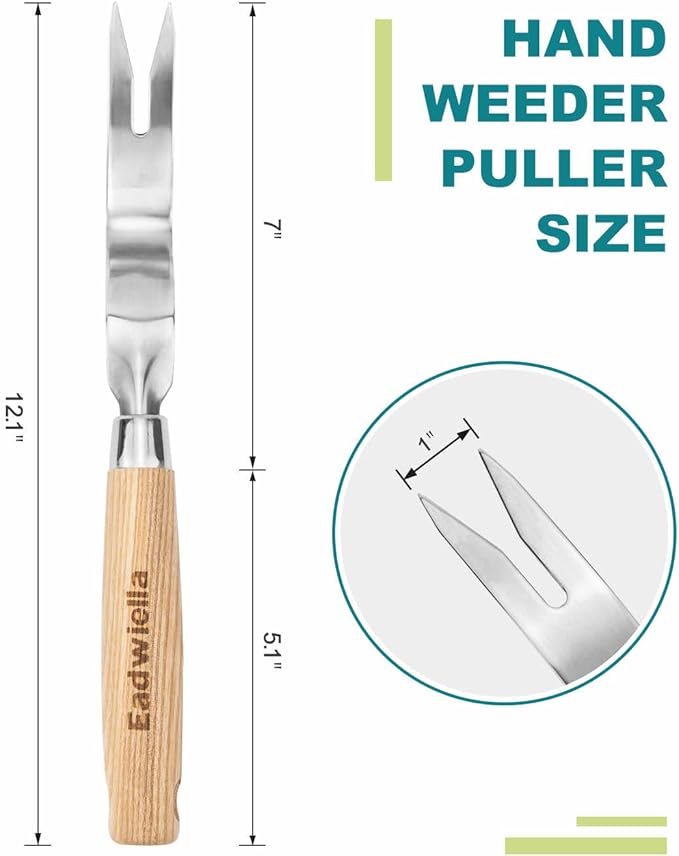 Weed Puller Tool Hand Weeder Tool Weed Remover Stick Hand Weed Digger for Gardening Weeding Pulling Digging Removing Weeds Roots Garden Manual Weeder Tool with Hard Solid Wood Handle