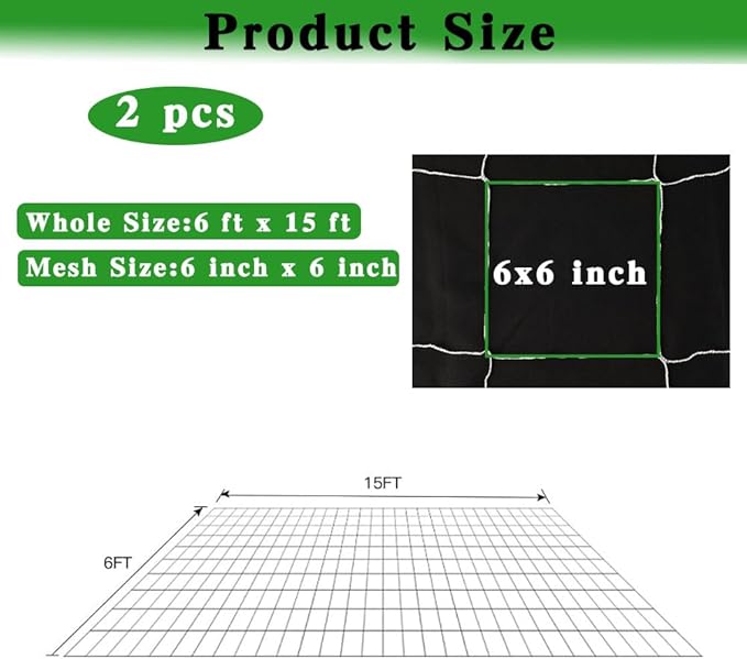 Trellis Netting for Climbing Plants 2 Pcs 6x15Ft Garden Trellis Netting Plant Support Net Heavy Duty Climbing Net Trelliss for Vegetables Fruits Grape Beans Tomatoes Peas Pumpkin Flowers Outdoor