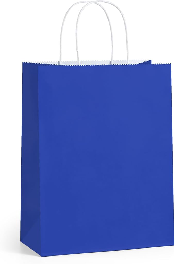 BagDream Royal Blue Gift Bags Medium Size 8x4.25x10.5 Kraft Blue Paper Bags with Handles Bulk 100Pcs for Wedding, Party Favors, Business, Retail, Grocery Paper Gift Sacks