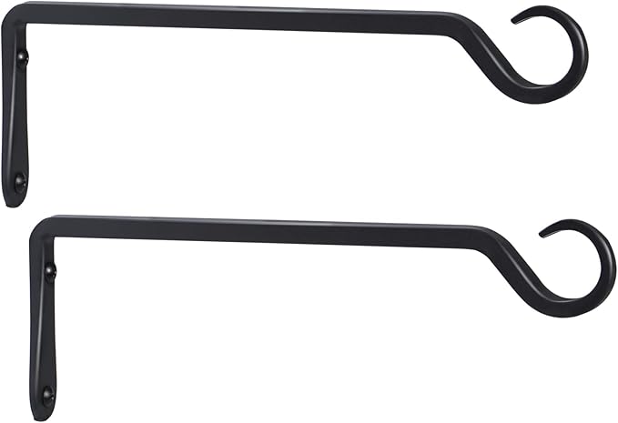 AILIN YELOKIE 2 Pack Premium Forged Wall Hook, Sturdy Hanging Plant Bracket, Elegant Hook for Bird Feeders, Planters, Lanterns, Wind Chimes Indoor Outdoor, Upgrade Black, 12 Inch
