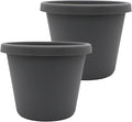 The HC Companies 10 Inch Prima Round Planter Pots with Drainage Holes and Rolled Rim, Lightweight UV-Resistant Plastic Indoor & Outdoor Planters, 2-Pack Flower Pots for Garden & Home Decor, Warm Gray