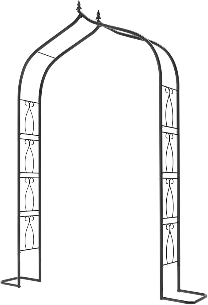 OUSHENG 7FT Garden Arch Trellis, Outdoor Steel Arbor for Climbing Plants, Archway Frame Stand Gate with Ground Stakes for Wedding Ceremony Decoration Party Vines Lawn Courtyard Patio Backyard