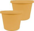 The HC Companies 10 Inch Prima Round Planter Pots with Drainage Holes and Rolled Rim, Lightweight UV-Resistant Plastic Indoor & Outdoor Planters, 2-Pack Flower Pots for Garden & Home Decor, Honey