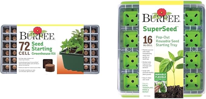 Burpee Greenhouse Indoor Starting Herbs, Flowers and Vegetables & SuperSeed Seed Starting Tray | 16 XL Cell | Reusable & Dishwasher Safe