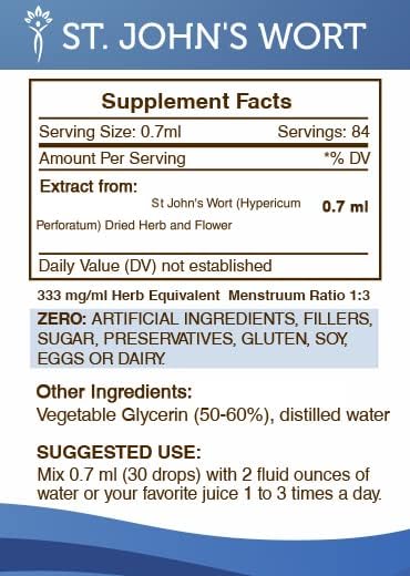 St. John's Wort Tincture Alcohol-Free Liquid Extract, Saint John's Wort (Hypericum Perforatum) Dried Herb (2 FL OZ)
