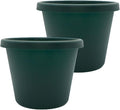 The HC Companies 12 Inch Prima Round Planter Pots with Drainage Holes and Rolled Rim, Lightweight UV-Resistant Plastic Indoor & Outdoor Planters, 2-Pack Flower Pots for Garden & Home Decor, Evergreen