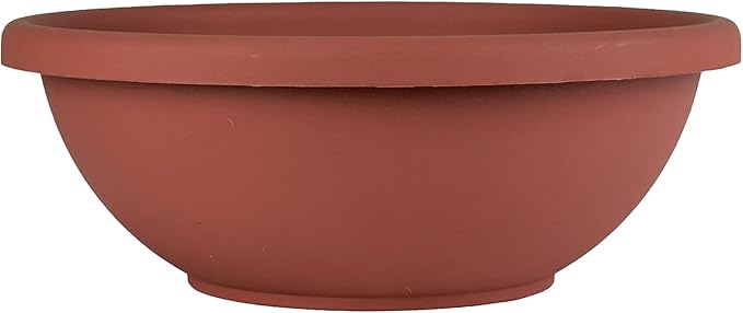 The HC Companies 13 Inch Garden Bowl Planter - Shallow Plant Pot with Drainage Plug for Indoor Outdoor Flowers, Herbs, Clay