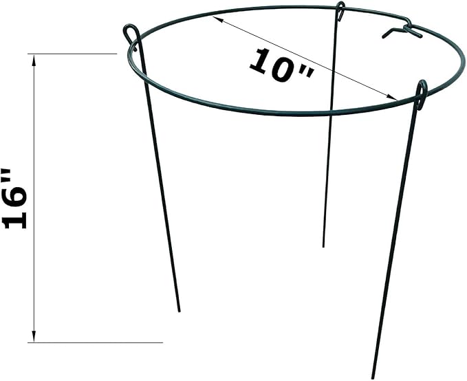 10 Pack 10" Wide x 16" High Peony Cage Rings Garden Plant Support Brace Round Metal Plant Stakes Rings, Strong Large Garden Supports for Flowers, Peonies, Rose, Lily
