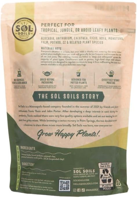 Sol Soils Chunky Houseplant Mix - Fast Draining Soil for Indoor Plants with Coco Coir Chips, Perlite, & Pumice - 1 Quart