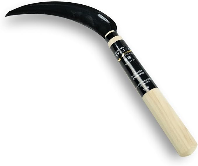 HONEN Japanese Real Edge Saw Sickle, SK-5 Steel Blade with Micro-Chisel Edge for Harvesting, Rope Cutting, and Grass Cutting, Made in Japan