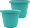 The HC Companies 12 Inch Prima Round Planter Pots with Drainage Holes and Rolled Rim, Lightweight UV-Resistant Plastic Indoor & Outdoor Planters, 2-Pack Flower Pots for Garden & Home Decor, Dusty Teal