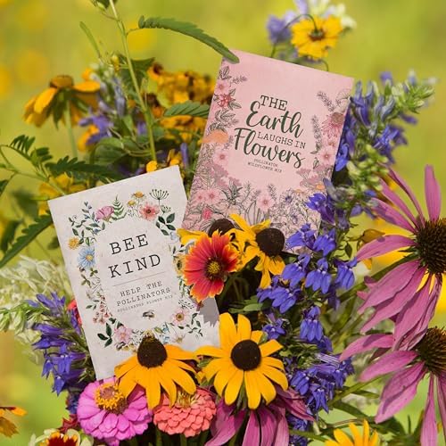 Bentley Seed Co. | The Earth Laughs in Flowers | Beautiful Illustrated Flower Design Art and Quote | Environmental Favor | Pollinator Wildflower Mix Seed Packets | Eco-Friendly Hand Out Gift | 25 Pk