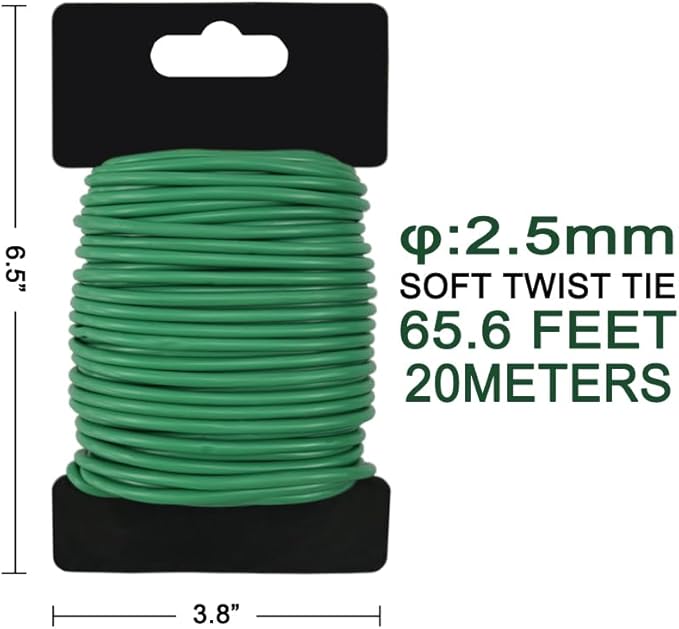 65.6 FT Soft Twist Ties for Plants – Durable Flexible TPR Rubber Coated Garden Wire with UV Protection, Reusable Plant Tie for Securing Tomatoes, Delicate Stems, Vines, Flowers, 2.5mm Diameter