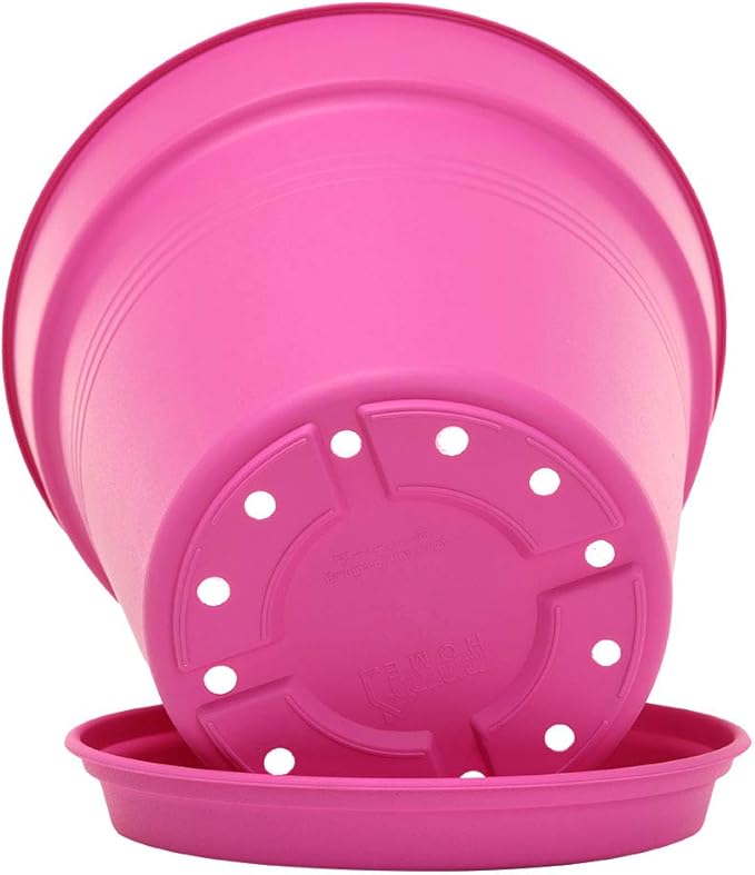Mintra Home Garden Pots 4pk - Flowers, Herbs, Plants, Indoor, Outdoor, Colorful, Wholesale, Bulk (Fuchsia, 19cm Diameter (7.5in))
