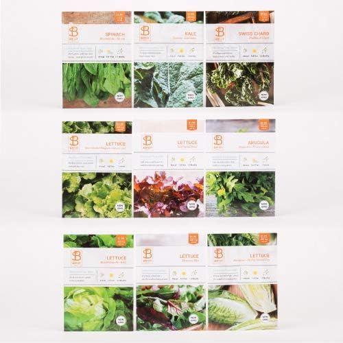 Seed Starter Kit – Salad Greens | Non-GMO | Heirloom Seed Packets | Natural Wood Row Markers | Over 100 Square Feet of Salad Greens