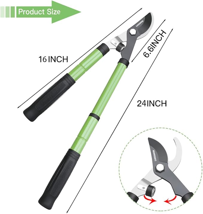 GARDENWORK Loppers for Tree Trimmer,Heavy Duty Branch Cutter,16-24"Extendable Garden Loppers with SK5 High Carbon Steel Blade,Chops Thick Branch Ease with 1.6" Diameter Cut Capacity