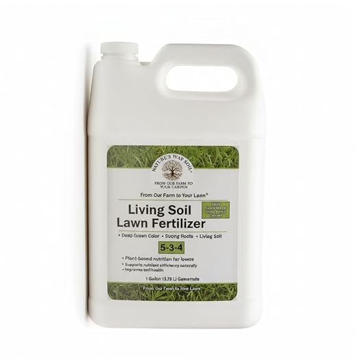 Liquid Lawn Fertilizer for Yellow & Heat-Stressed Grass – 5-3-4 Living Soil Lawn Food with Humic & Kelp – Lawn Recovery & Root Growth Fertilizer – Nature’s Way Soil – 1 Gallon