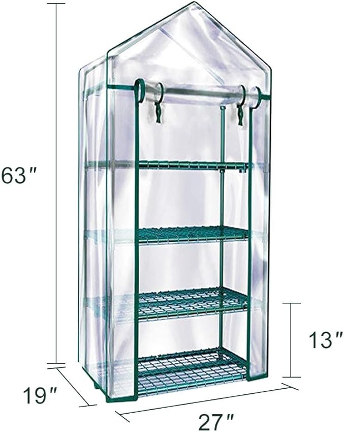 Solution4Patio 4-Tier Garden Mini Greenhouse Indoor/Outdoor Small Greenhouse Plant Shelves with Transparent PVC Thick Cover, Heavy Duty Frame, Double Zipper, 27 in. W x 19 in. D x 63 in. H