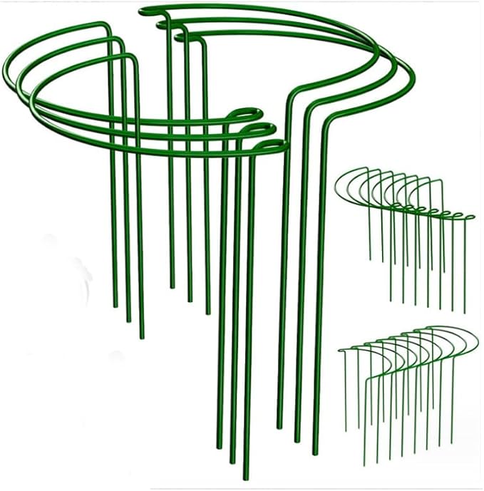 6 Pack with 11.8-in*19.7-in Half Round Plant Support Stakes, Metal Garden Plant Ring Supports for Peonies, Tomatoes, Hydrangeas, Prevent Plants from Falling Over