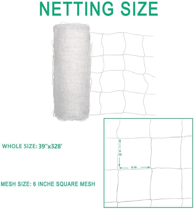 Heavy Duty Trellis Netting Roll - 39''x328' Plastic Plant Trellis Net for Climbing Plants