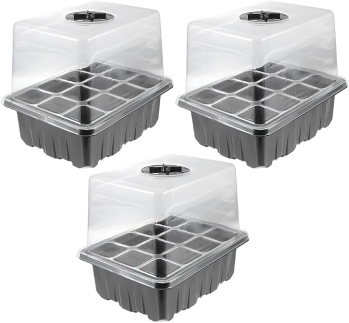 3pcs Adjustable 12-Cell Germination Tray Set for Seedling Starter, Black Plastic Plant Germination Case with Breathable Insulation, Suitable for Vegetable Planting and Greenhouse