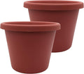 The HC Companies 14 Inch Classic Round Planter Pots with Drainage, Rolled Rim Plastic Planters for Indoor & Outdoor Plants, 2-Pack Decorative Flower Pots for Garden, Office & Home Decor, Clay