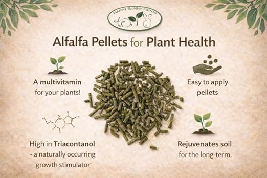 Alfalfa Meal Pellets, AlfaThrive Plant Multivitamin and Fertilizer, and Animal Feed. 4.0 lbs, 2.5-0.5-2.5 NPK