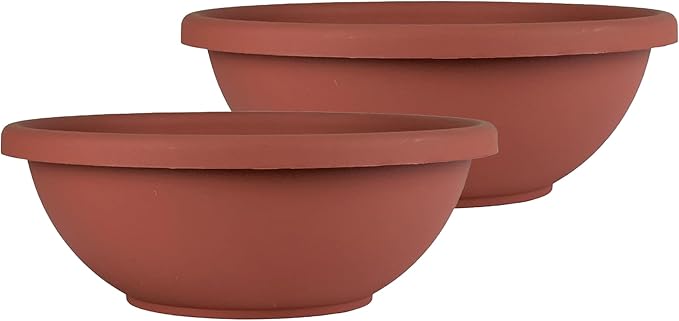 The HC Companies 15.5 Inch Shallow Garden Bowl Plant Pot with Drainage, Lightweight UV-Resistant Plastic Planters for Succulents, Herbs & More, 2-Pack Planters for Indoor Outdoor Home Decor, Clay