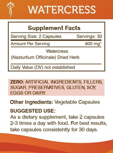 Secrets of the Tribe Watercress 60 Capsules, 800 mg, Watercress (Nasturtium Officinale) Dried Herb (60 Capsules)