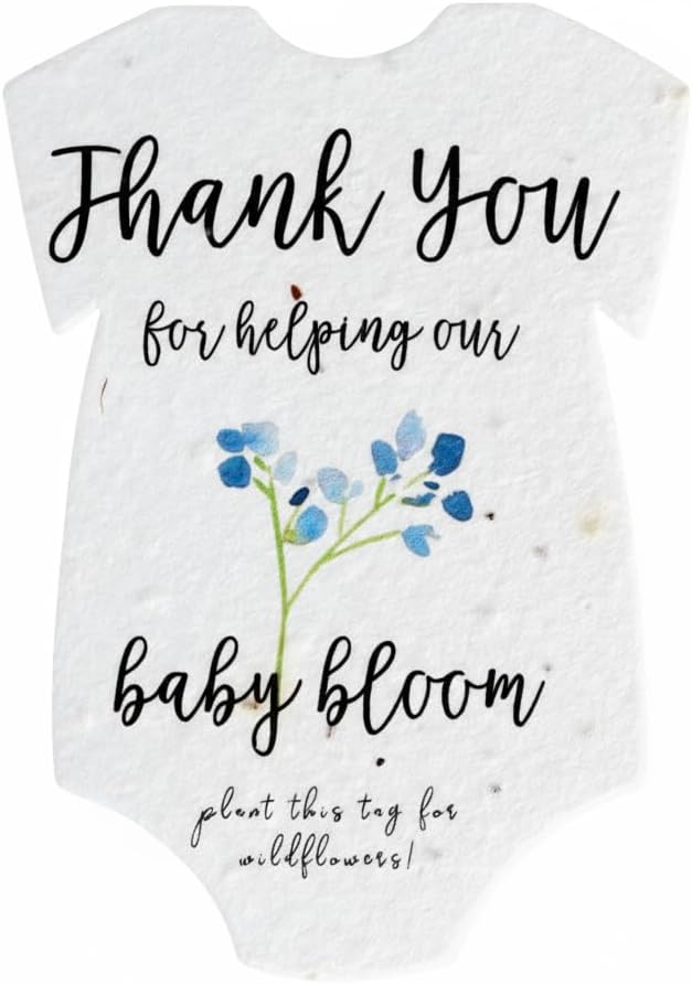 Seed Bloom Onesie Seed Paper – 15 Blue Shower Favors for Guests with Wildflower Seeds, Writable & Plantable, Shower Favor Gifts for Guest