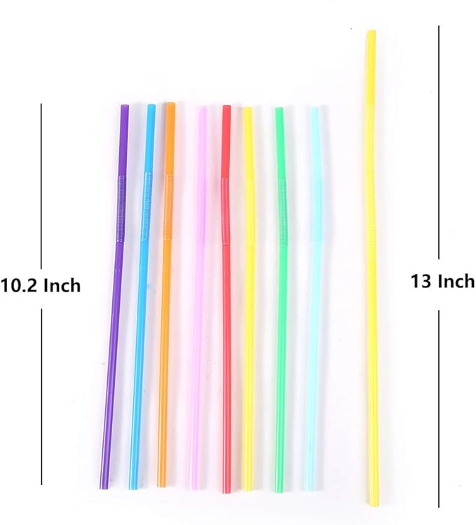 400Pcs 10.23 Inch Flexible Drinking Straws,0.24 Inch Diameter Colorful Long Disposable Plastic Straws for Birthyday Festive Parties