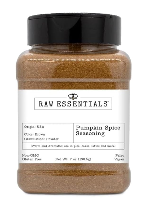 Raw Essentials Pumpkin Spice Seasoning | Warm & Aromatic Blend for Pies, Cakes, Lattes & More | Non-GMO, Gluten-Free, Paleo, Vegan | 7 Ounce Bottle