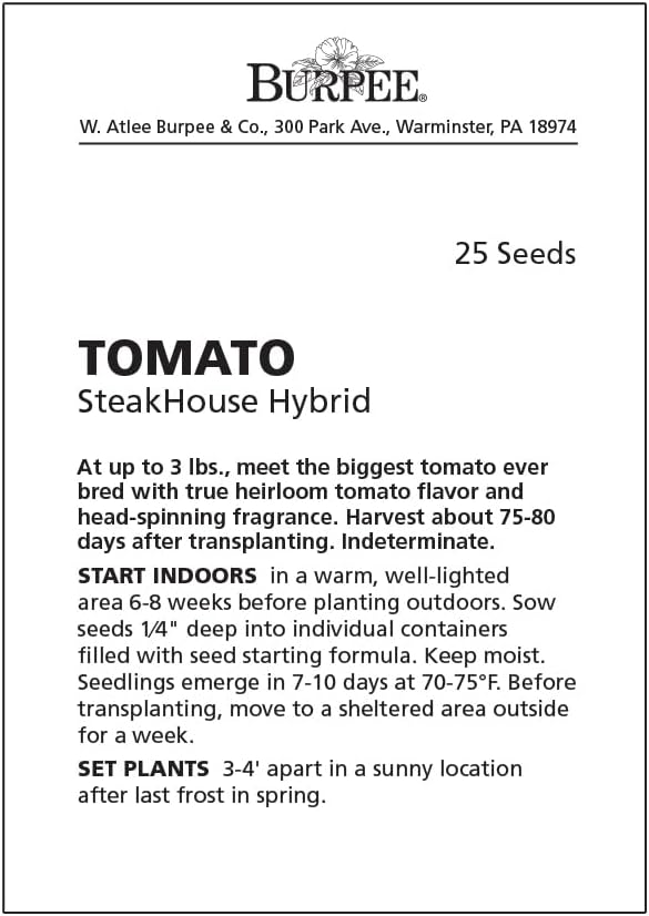 Burpee 'SteakHouse' Hybrid, Large Beefsteak Tomatoes, 25 Non-GMO Seeds